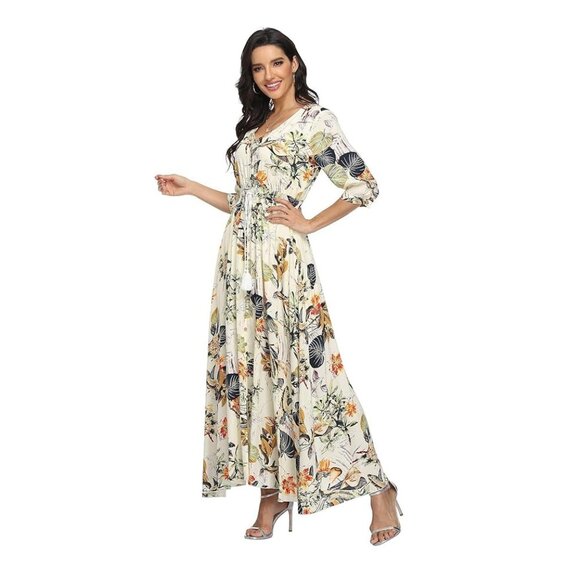 NWOT Women's Floral Maxi Dresses Flowy Boho Beach Dress 100% Rayon - Picture 1 of 12